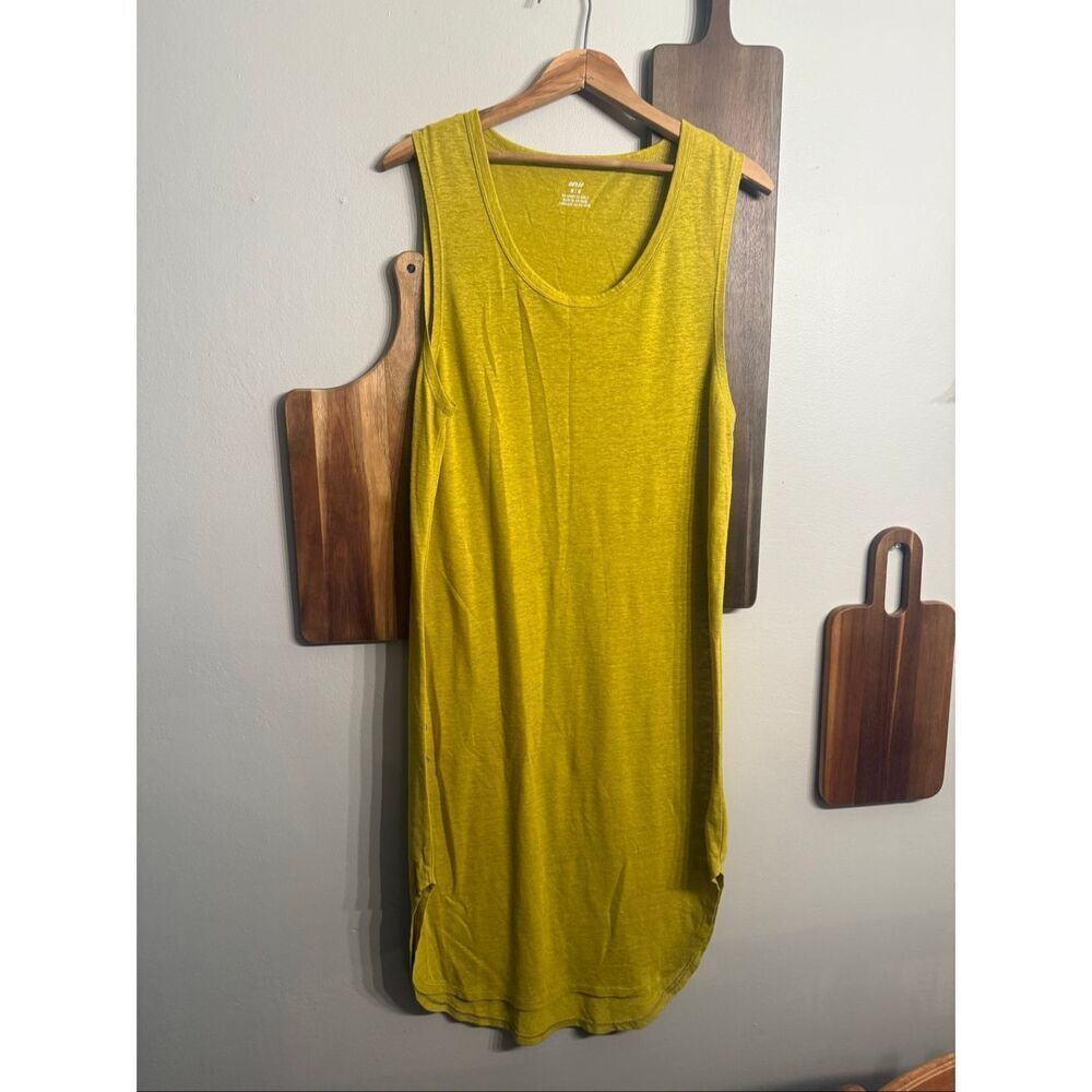 Aerie Yellow Green Linen Blend Sleeveless Scoop Neck Midi Tank Dress Size Medium